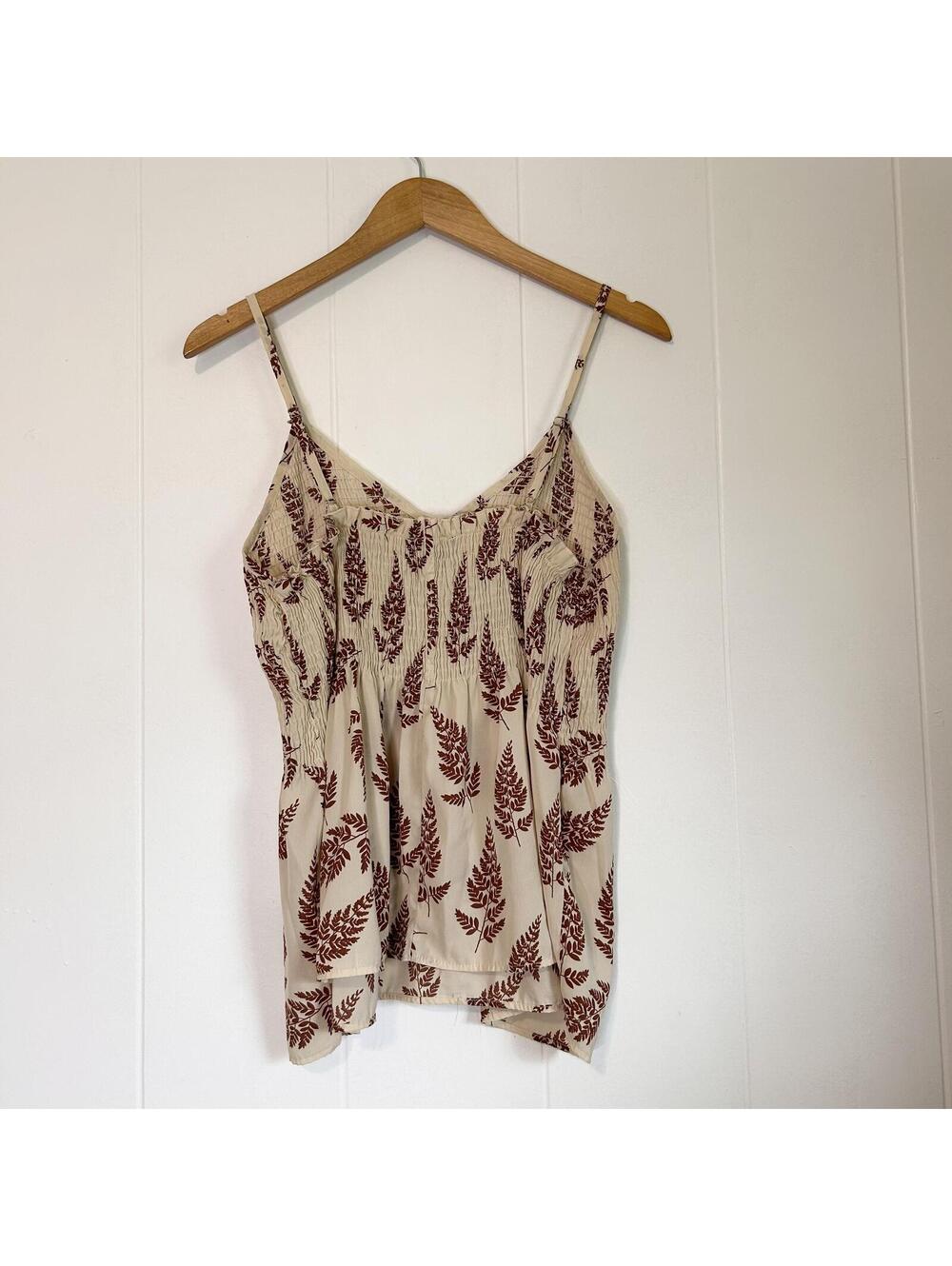 Talent Cream Kupukupu Fern Spaghetti Strap Smocked Sheer Tank Top Women's 1XL - Picture 3 of 5